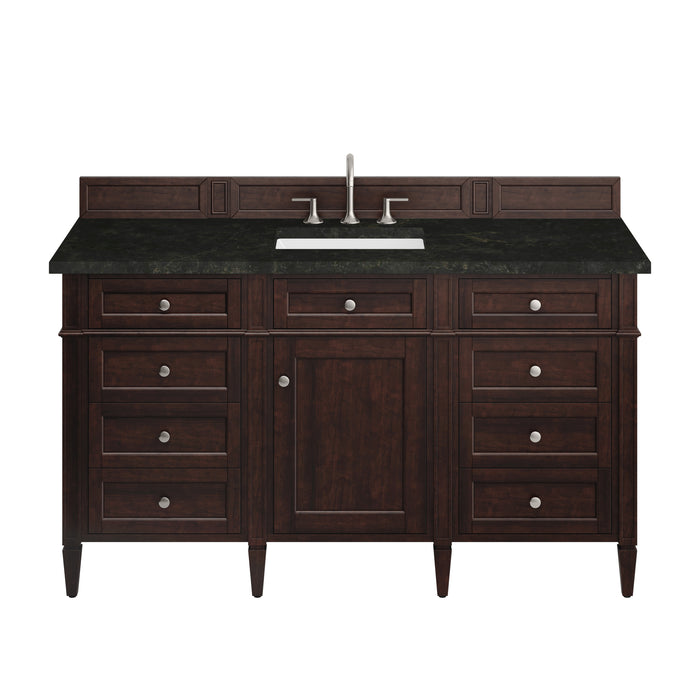 Brittany 60" Single Vanity, Burnished Mahogany w/ 3 CM Lime Delight Silestone Top