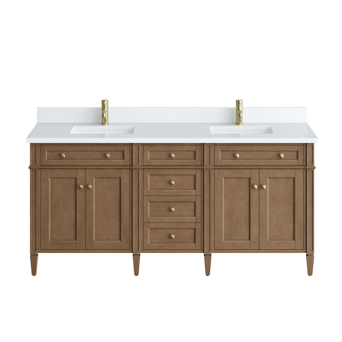 Brittany 72" Double Vanity, Bright White Vanity w/ 3 CM Ethereal Noctis Silestone Top