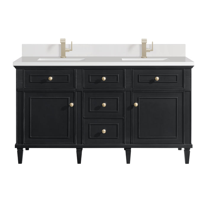 Lorelai 60" Double Vanity, Black Onyx w/ Single Hole 3 CM White Zeus Silestone Top & Backsplash