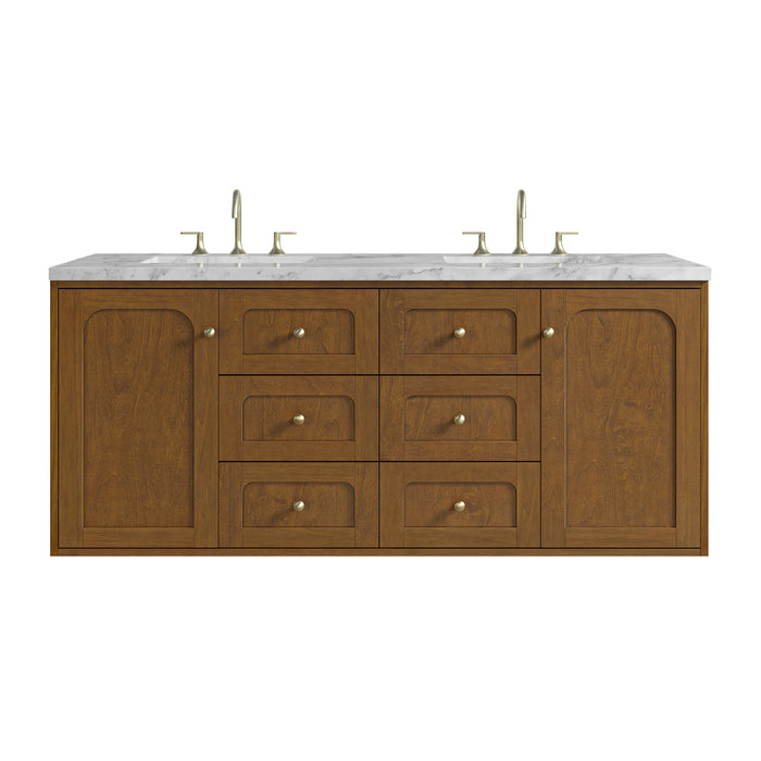 Laurent 60" Double Vanity, Light Natural Oak, w/ 3 CM White Zeus Quartz Top