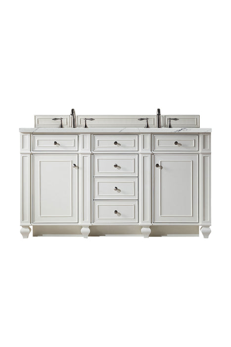 Bristol 60" Double Vanity, Bright White w/ 3 CM Ethereal Noctis Silestone Top w/FreePower Wireless Charger