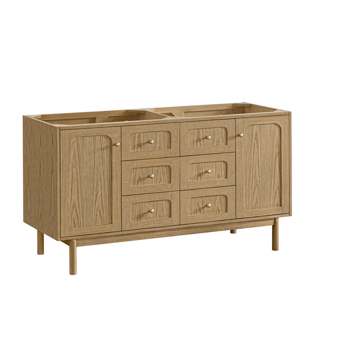 Laurent 60" Double Vanity, Light Natural Oak, w/ 3 CM Parisien Bleu Quartz Top