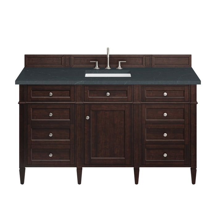 Brittany 60" Single Vanity, Burnished Mahogany w/ Single Hole 3 CM White Zeus Silestone Top & Backsplash