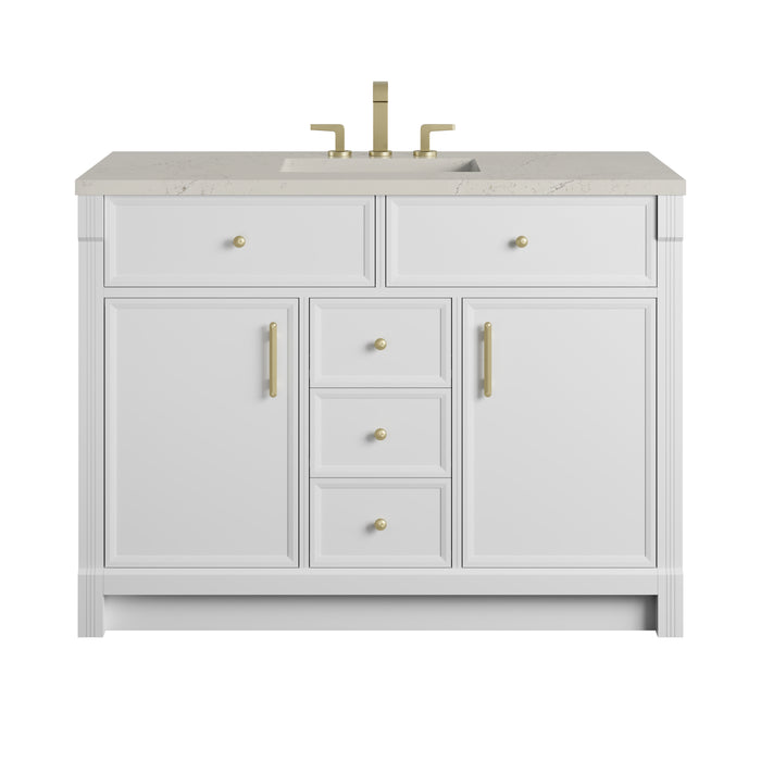 Bellshire 48" Single Vanity, Bright White w/ 3 CM Siberian Silestone Top