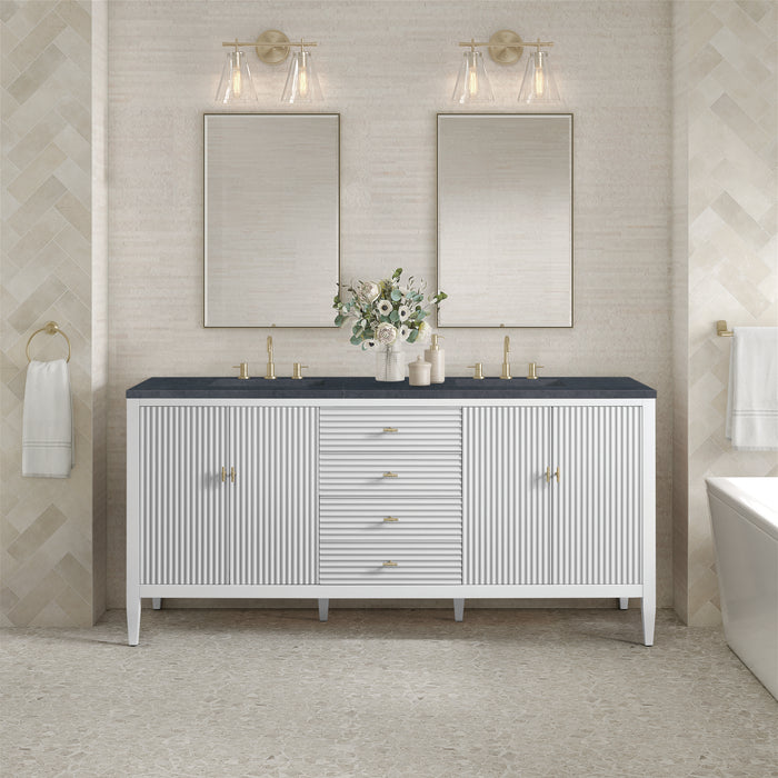 Myrrin 72" Vanity, Mid Century Walnut, w/ 3 CM Siberian Silestone Top