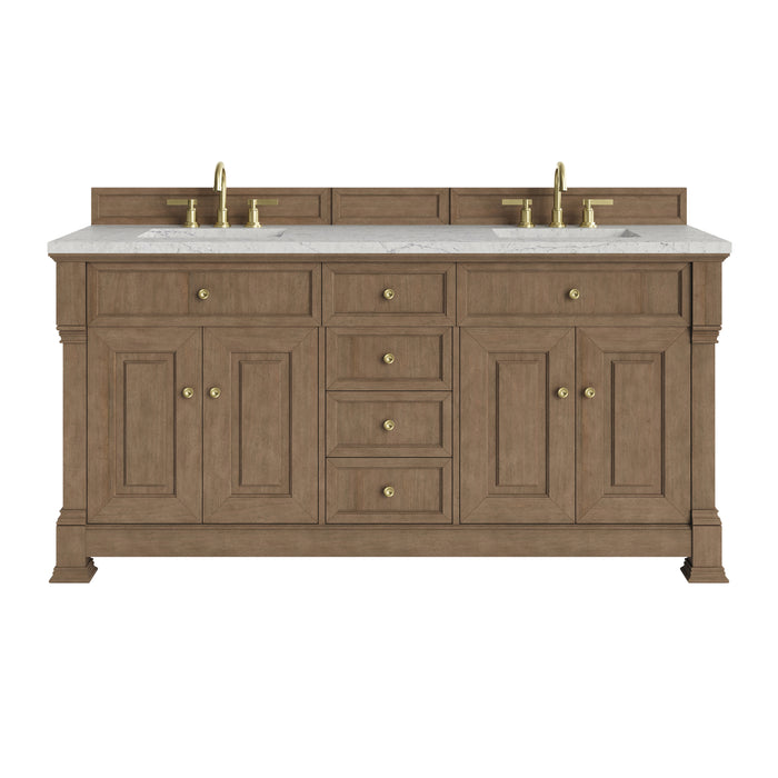 Brookfield 72" Double Vanity, Honey Oak w/ 3 CM Ethereal Noctis Silestone Top w/ FreePower Wireless Charger