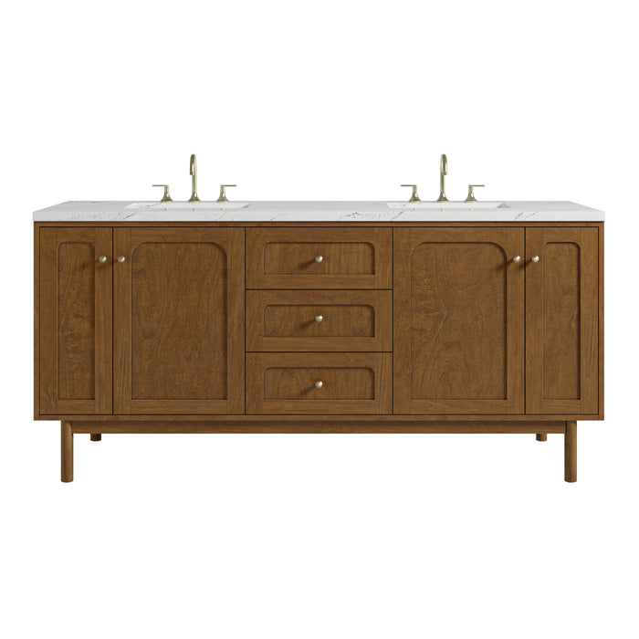Laurent 72" Double Vanity, Honey Oak w/ 3 CM Ethereal Noctis Silestone Top