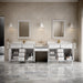 Bellshire 120" Dual Vanity Set with 24" Make-Up Counter, Honey Oak w/3 cm Tajnar Eclos Top