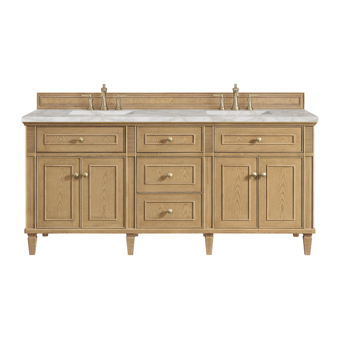 Lorelai 72" Double Vanity, Bright White, w/ 3 CM Tajnar Eclos Top w/FreePower Wireless Charger