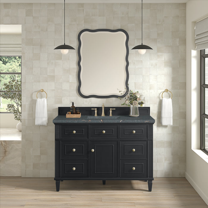 Lorelai 48" Single Vanity, Whitewashed Oak w/ 3 CM Charcoal Soapstone Silestone Top