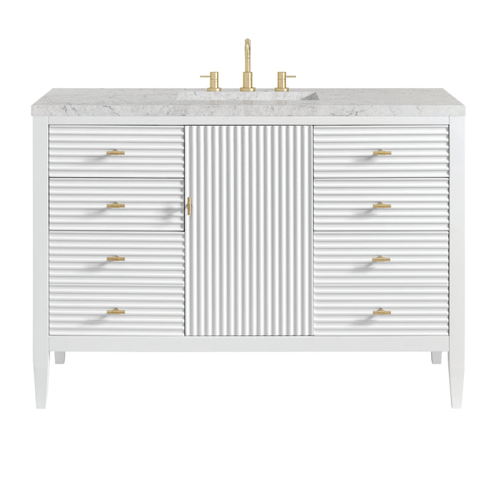 Myrrin 48" Single Vanity, Bright White w/ 3 CM Eternal Jasmine Pearl Silestone Top
