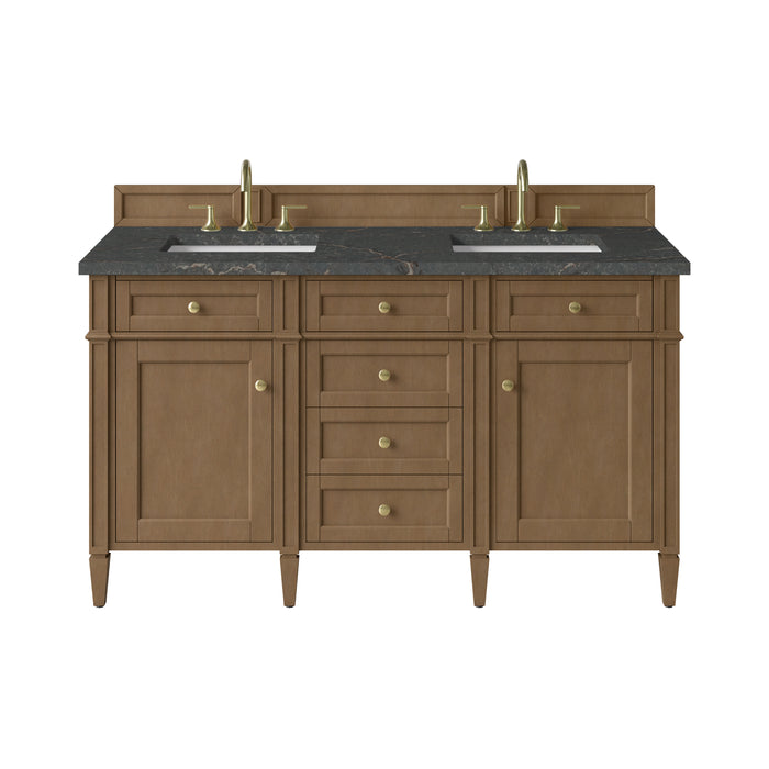 Brittany 60" Double Vanity, Bright White Vanity w/ 3 CM White Zeus Silestone Top