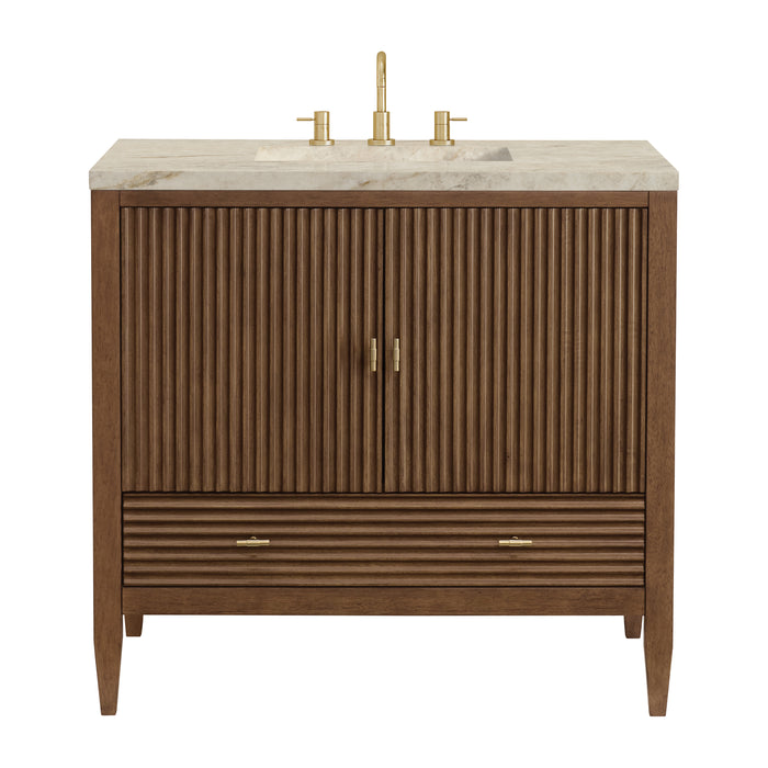 Myrrin 36" Vanity, Mid Century Walnut, w/ 3 CM Tajnar Eclos Top