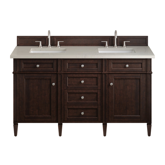 Brittany 60" Double Vanity, Burnished Mahogany w/ 3 CM Parisien Bleu Silestone Top