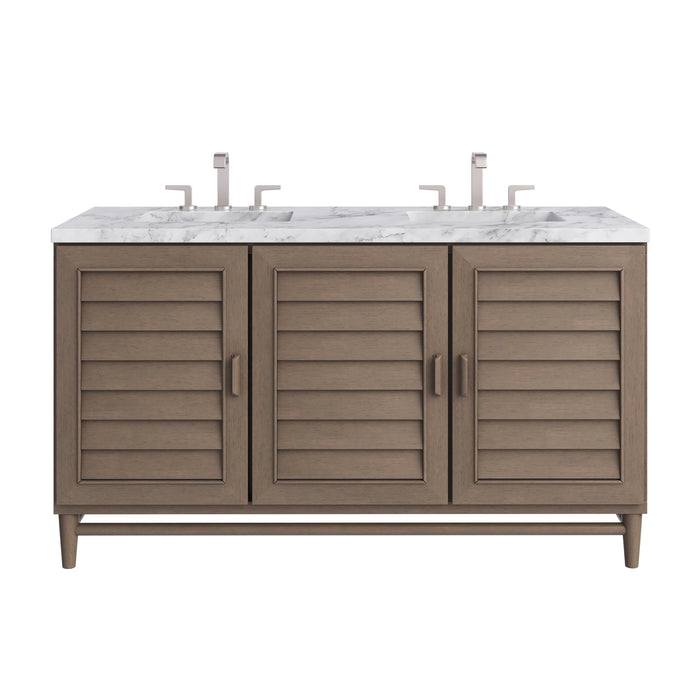 Portland 60" Double Vanity Whitewashed Walnut w/ 3 CM Carrara Marble Top