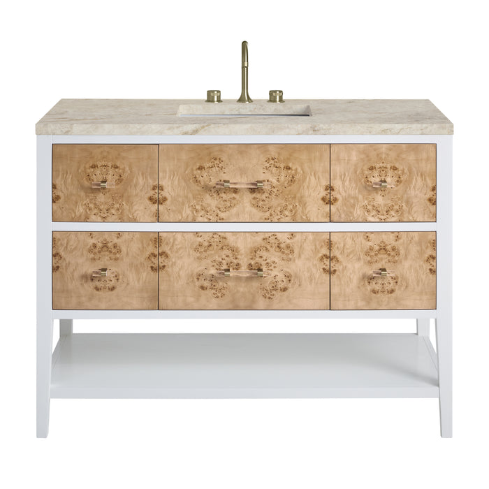 Olena 48" Single Vanity, Light Mappa Burl and Polished White, w/ 3 CM Tajnar Eclos Top