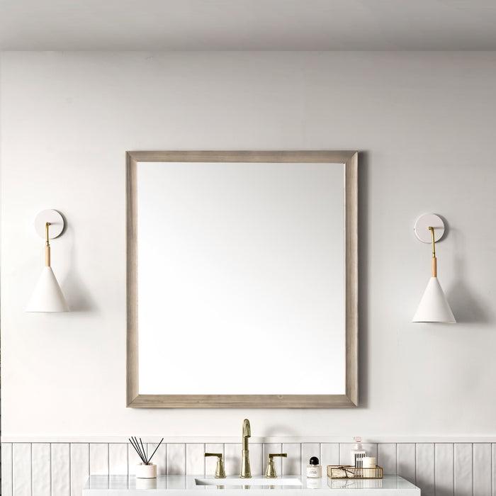 James Martin Glenbrooke 36" Mirror in Whitewashed Oak, shown in a bathroom setting