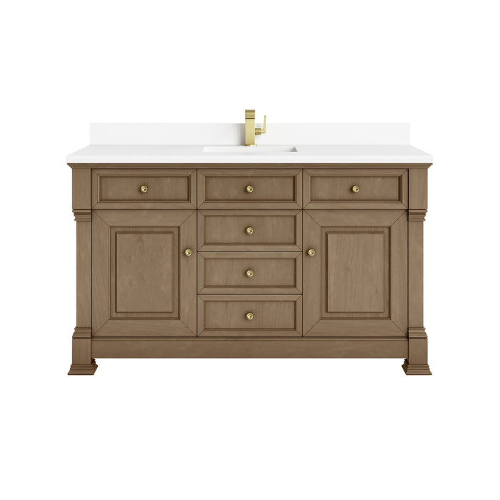 Brookfield 60" Single Vanity, Honey Oak, w/ 3 CM Phantome Eclos Top