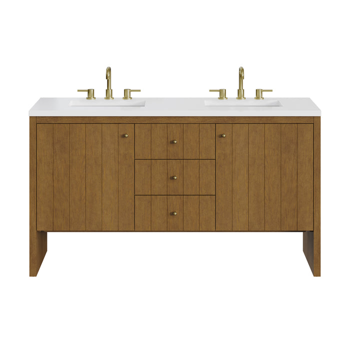 Hudson 60" Double Vanity, Honey Oak w/ 3 CM White Zeus Silestone Top