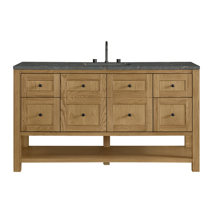 Breckenridge 60" Single Vanity, Light Natural Oak, w/ Single Hole 3 CM White Zeus Quartz Top & Backsplash