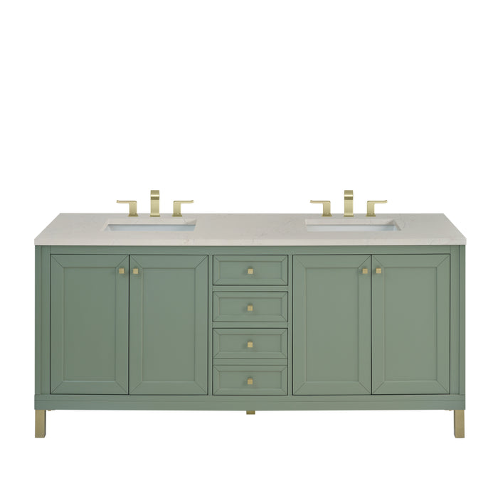 Chicago 72" Double Vanity, Smokey Celadon, w/ Single Hole 3CM White Zeus Silestone® Top & Backsplash