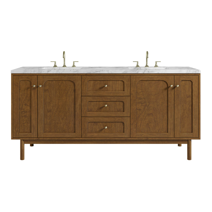 Laurent 72" Double Vanity, Honey Oak w/ 3 CM Carrara Marble Top