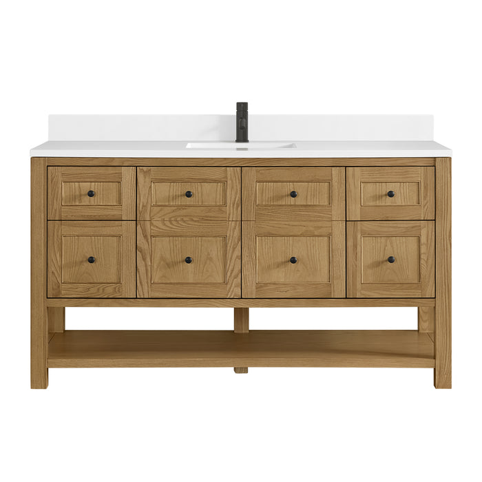 Breckenridge 60" Single Vanity, Bright White, w/ 3 CM Ethereal Noctis Silestone Top w/ FreePower Wireless Charger