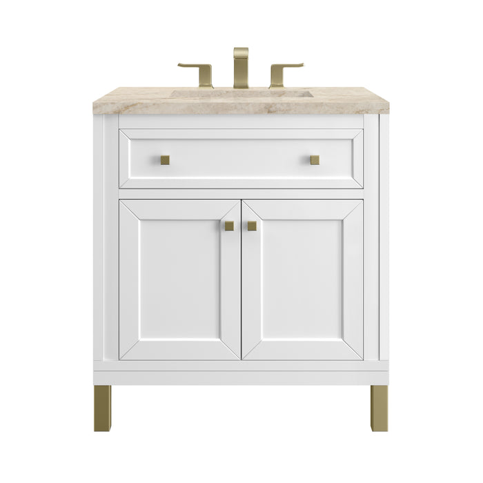 Chicago 30" Single Vanity, Glossy White, w/ 3 CM Tajnar Eclos Top