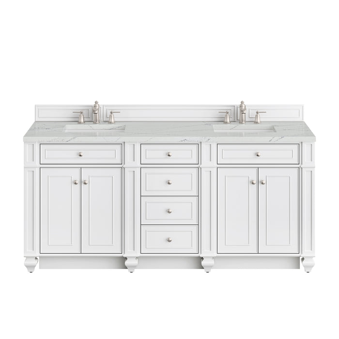 Bristol 72" Double Vanity, Bright White w/ 3 CM Ethereal Noctis Silestone Top