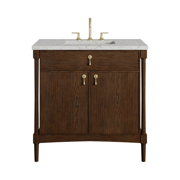 Kinnsden 36" Single Vanity, Sable Oak w/ 3 CM Eternal Jasmine Pearl Silestone Top