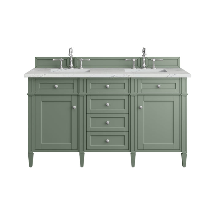 Brittany 60" Double Vanity, Saddle Brown, w/ 3 CM Tajnar Eclos Top w/FreePower Wireless Charger