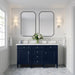 James Martin Brittany 60" Double Bathroom Vanity in Victory Blue, shown in a bathroom setting