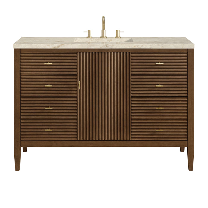 Myrrin 48" Single Vanity, Carbon Oak w/ 3 CM Victorian Silver Silestone Top w/FreePower Wireless Charger