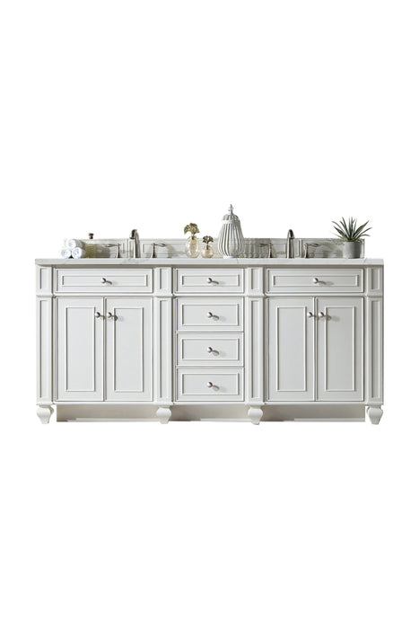 Bristol 72" Double Vanity, Bright White w/ 3 CM Ethereal Noctis Silestone Top w/FreePower Wireless Charger