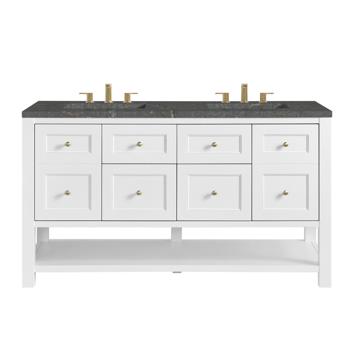 Breckenridge 60" Double Vanity, Bright White, w/ 3 CM Parisien Bleu Quartz Top