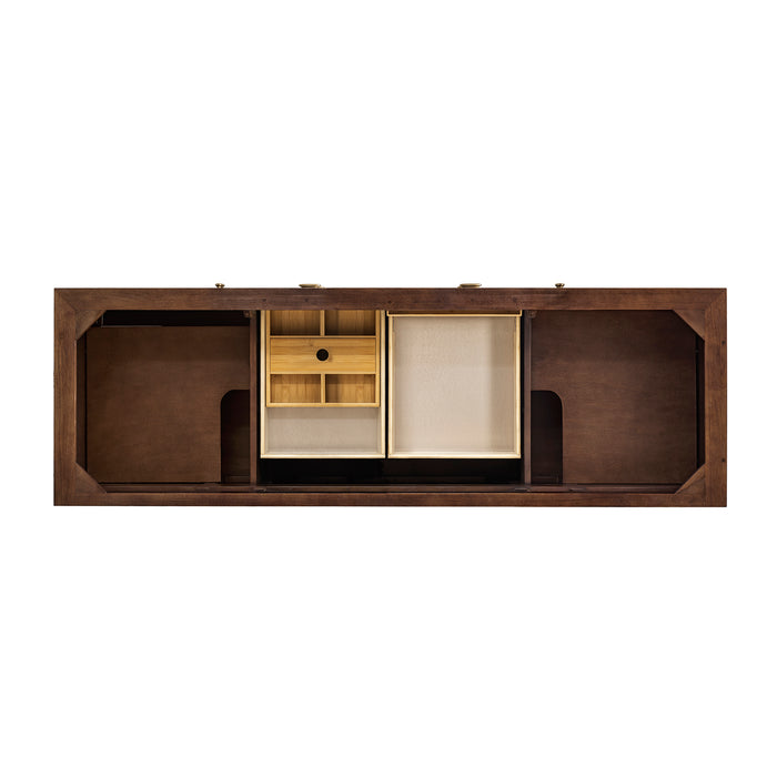 Amberly 72" Double Vanity, Mid-Century Walnut w/ 3 CM Ethereal Noctis Top w/FreePower Wireless Charger
