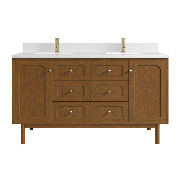 Laurent 60" Double Vanity, Light Natural Oak, w/ 3 CM Victorian Silver Quartz Top
