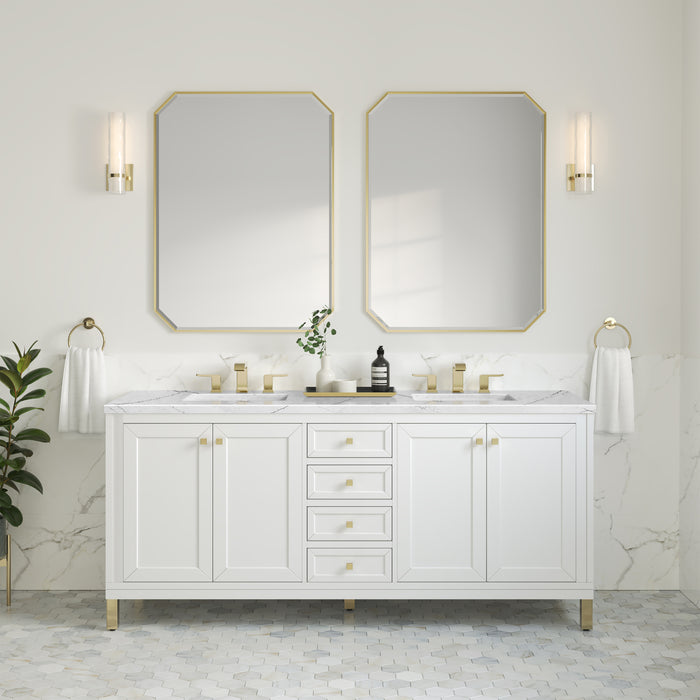 Chicago 72" Double Vanity, Walnut Whisper, w/ 3 CM Siberian Silestone Top
