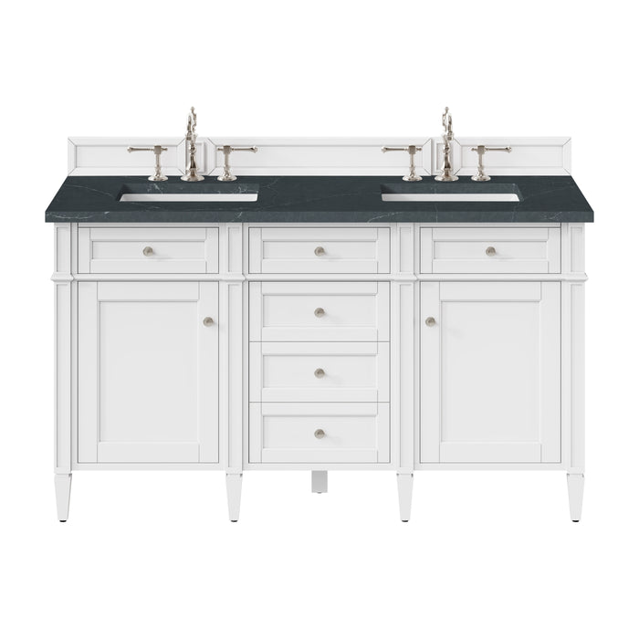 Brittany 60" Double Vanity, Victory Blue w/ 3 CM Ethereal Noctis Silestone Top