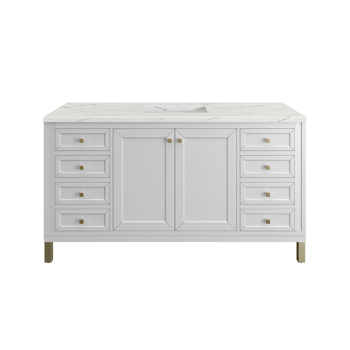 Chicago 60" Single Vanity, Glossy White, w/ 3 CM Ethereal Noctis Silestone® Top