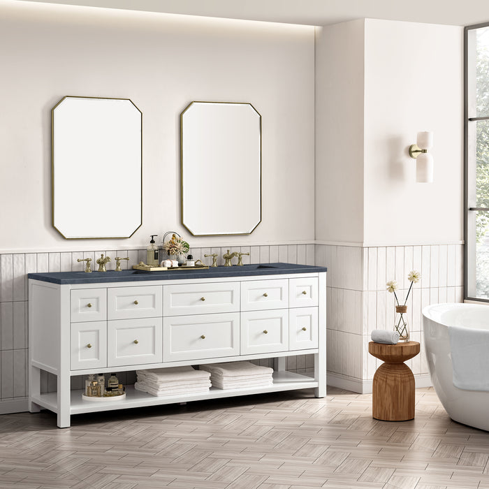 Breckenridge 72" Double Vanity, Serenity Blue, w/ 3 CM Ethereal Noctis Quartz Top w/FreePower Wireless Charger