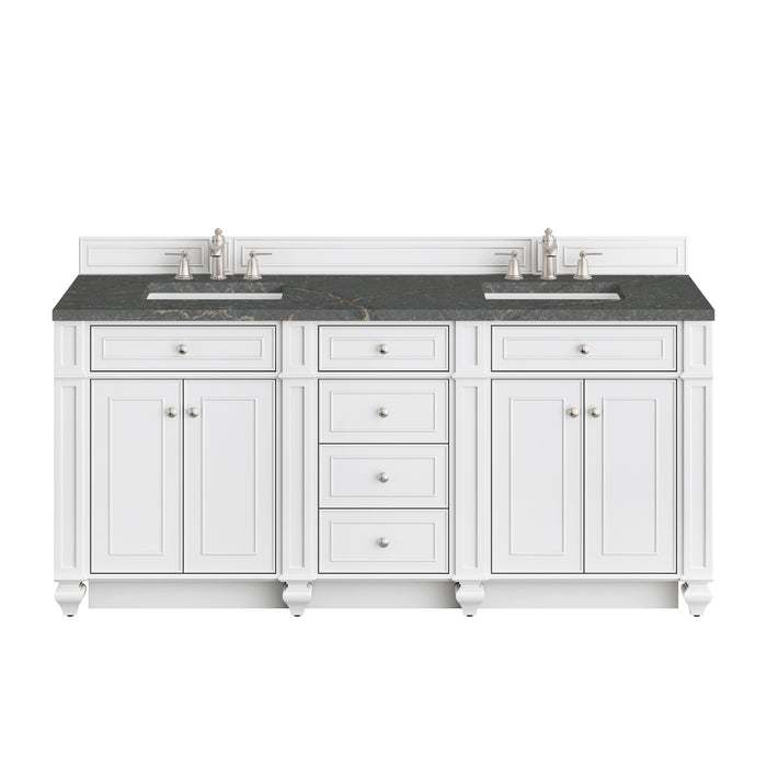 Bristol 72" Double Vanity, Bright White w/ 3 CM Parisien Bleu Silestone Top