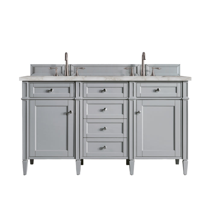 Brittany 60" Double Vanity, Urban Gray w/ 3 CM Parisien Bleu Silestone Top