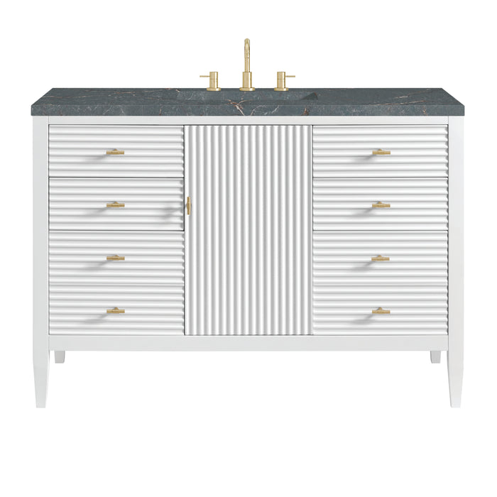 Myrrin 48" Single Vanity, Bright White w/ 3 CM Parisien Bleu Silestone Top