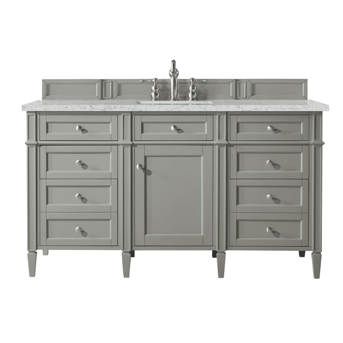 Brittany 60" Single Vanity, Smokey Celadon w/ 3 CM White Zeus Top