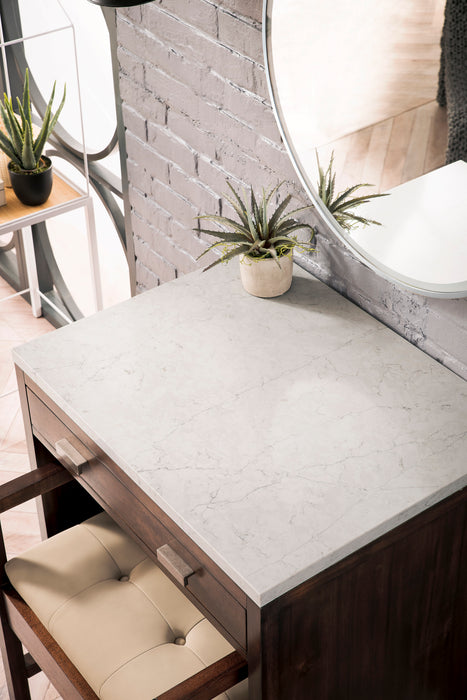James Martin Addison 30" Countertop Unit in Mid-Century Acacia, shown in a bathroom setting