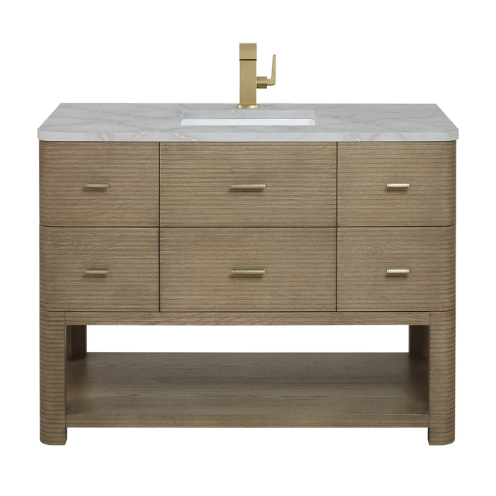 Lucian 48" Single Vanity, Carbon Oak w/ 3 CM Victorian Silver Silestone Widespread Top