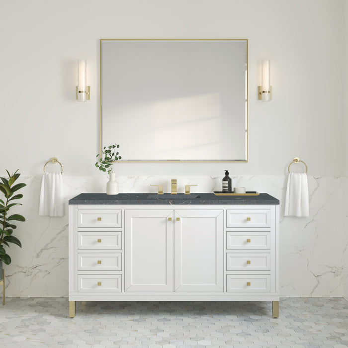 Chicago 60" Single Vanity, Walnut Whisper, w/ 3 CM Victorian Silver Silestone® Top