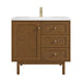 Laurent 36" Single Vanity, Honey Oak w/ Single Hole 3 CM White Zeus Silestone Top and Matching Backsplash