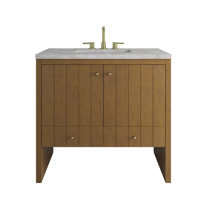 Hudson 36" Single Vanity, Honey Oak w/ 3 CM Victorian Silver Silestone Top